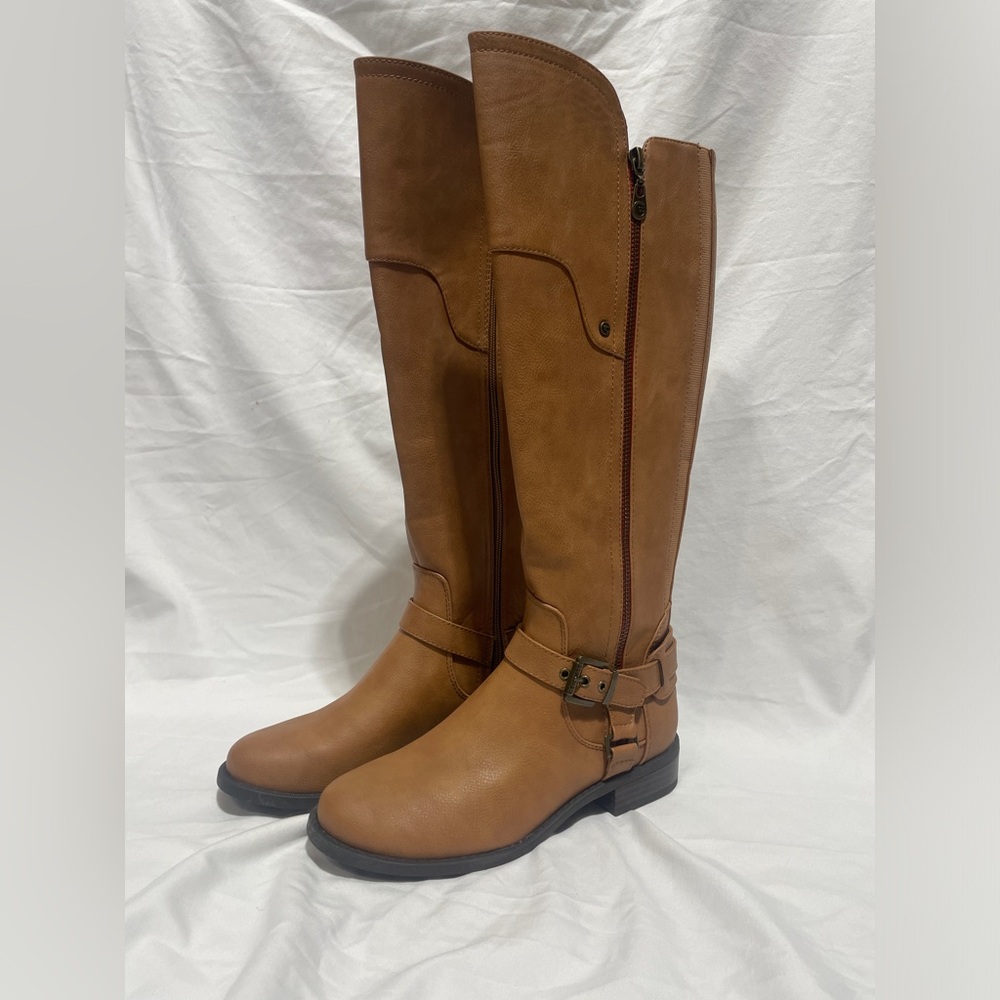 G by Guess Women’s Boots Harson Leather  Knee High, Light Brown, Size 6M